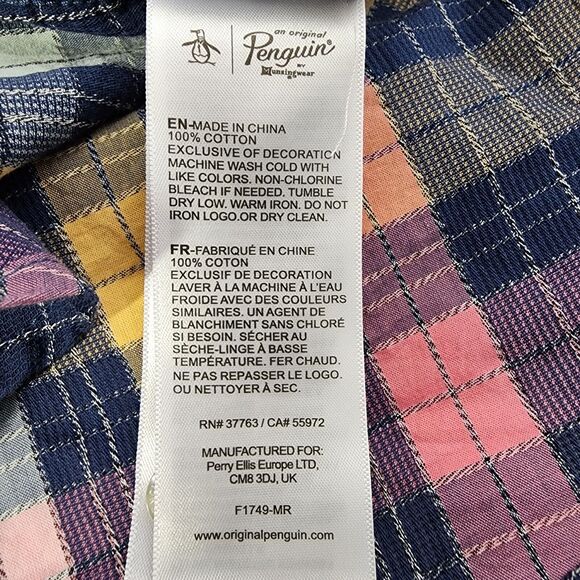 Original Penguin Men Shirt Size Large Plaid Button Up Short Sleeve Pocket Cotton - Picture 10 of 12